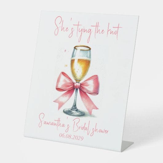 Coquette Pink Bow Vrijgezellenfeest Reclamebord Met Voetstuk (Voorkant)