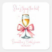 Coquette Pink Bow Vrijgezellenfeest Vierkante Sticker (Voorkant)