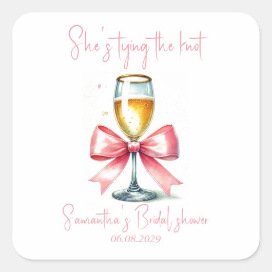 Coquette Pink Bow Vrijgezellenfeest Vierkante Sticker (Voorkant)
