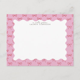 Coquette Pink Bow Wavy Border  Note card Kaart