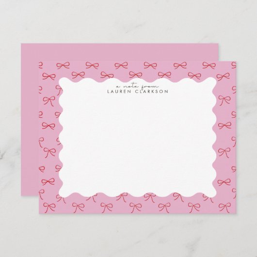 Coquette Pink Bow Wavy Border  Note card Kaart (Voorkant / Achterkant)