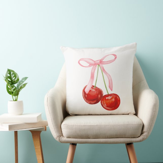 Coquette pink bow with cherry  kussen (Stoel)