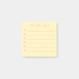 Coquette Pink Bow & Yellow Bullet Point To Do List Post-it® Notes