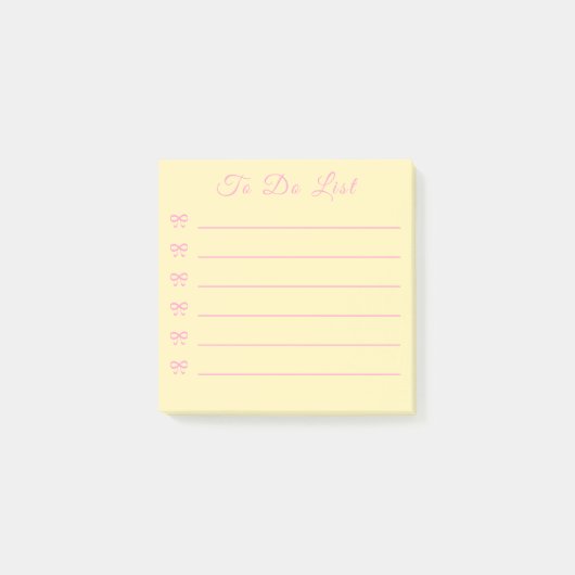 Coquette Pink Bow & Yellow Bullet Point To Do List Post-it® Notes (Voorkant)