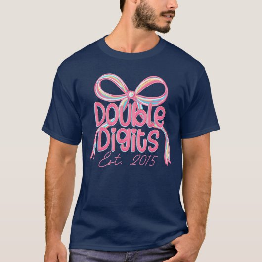 Coquette Pink Bowen Double Digits 10th Birthday Es T-shirt (Voorkant)