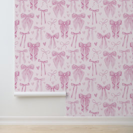 Coquette Pink Bows and Hearts on Soft Pink Behang