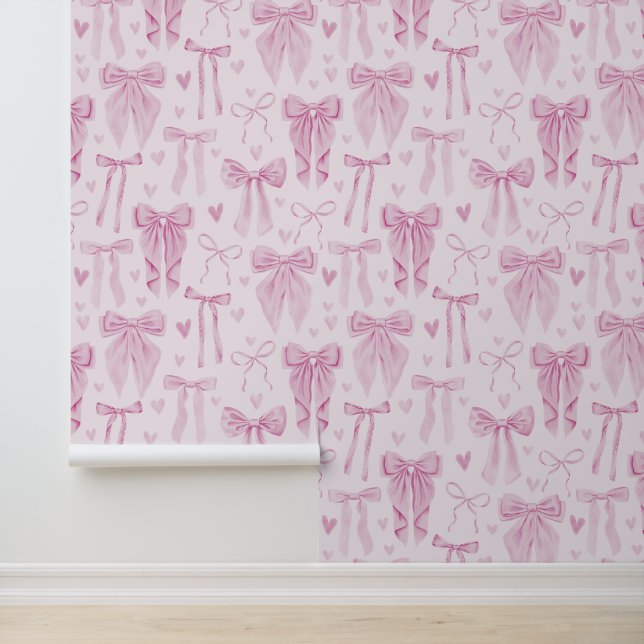 Coquette Pink Bows and Hearts on Soft Pink Behang (Applicatie)