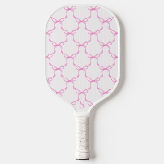 Coquette Pink Bows Custom Monogram Name Preppy Pickleball Paddle (Voorkant)