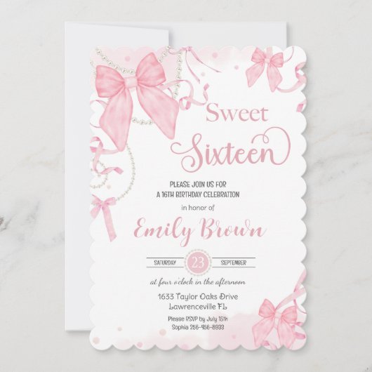 Coquette Pink Bows Parels Sweet Sixteen Birthday Kaart (Voorkant)