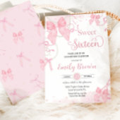 Coquette Pink Bows Parels Sweet Sixteen Birthday Kaart