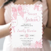 Coquette Pink Bows Parels Sweet Sixteen Birthday Kaart