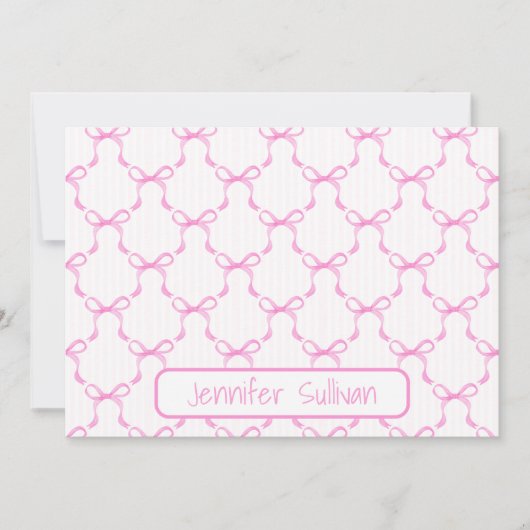 Coquette Pink Bows Striped Elegant Personalized Notitiekaartje (Voorkant)