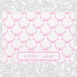 Coquette Pink Bows Striped Elegant Personalized  Notitiekaartje
