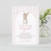 Coquette Pink Bunny Birthday Thank You Card Bedankkaart (Staand voorkant)