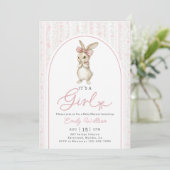Coquette Pink Bunny Girl Baby Shower Invitation Kaart (Staand voorkant)