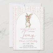 Coquette Pink Bunny Rabbit 2nd Birthday Invitation Kaart (Voorkant)
