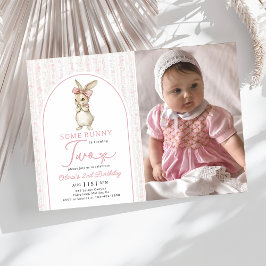 Coquette Pink Bunny Rabbit 2nd Birthday Invitation Kaart
