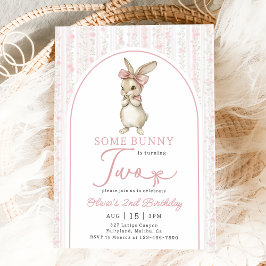 Coquette Pink Bunny Rabbit 2nd Birthday Invitation Kaart