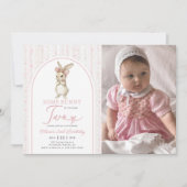 Coquette Pink Bunny Rabbit 2nd Birthday Invitation Kaart (Voorkant)