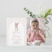 Coquette Pink Bunny Rabbit 2nd Birthday Invitation Kaart (Staand voorkant)
