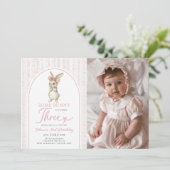 Coquette Pink Bunny Rabbit 3rd Birthday Invitation Kaart (Staand voorkant)