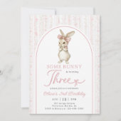 Coquette Pink Bunny Rabbit 3rd Birthday Invitation Kaart (Voorkant)