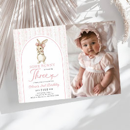 Coquette Pink Bunny Rabbit 3rd Birthday Invitation Kaart