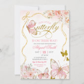 Coquette Pink Butterfly Baby Shower Kaart (Voorkant)