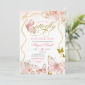 Coquette Pink Butterfly Baby Shower Kaart (Staand voorkant)