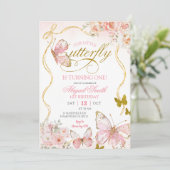 Coquette Pink Butterfly Birthday Kaart (Staand voorkant)