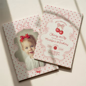 Coquette Pink Cherry On Top Girl 1st Birthday Kaart