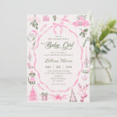 Coquette Pink Christmas Baby Shower Invitation Kaart (Staand voorkant)