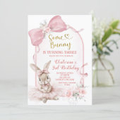 Coquette Pink Floral Bow Bunny Ballerina Birthday Kaart (Staand voorkant)