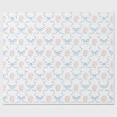 Coquette Pink Forget-Me-Nots Blue Bow Trellis Cadeaupapier (Vlak)