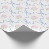 Coquette Pink Forget-Me-Nots Blue Bow Trellis Cadeaupapier (Hoek)