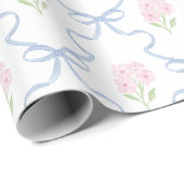 Coquette Pink Forget-Me-Nots Blue Bow Trellis Cadeaupapier (Rol Hoek)