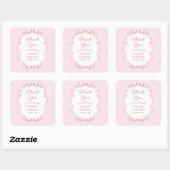 Coquette Pink Gingham Bow First Birthday Thank You Vierkante Sticker (Vel)