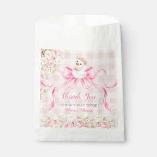 coquette Pink Gingham Goose Floral Baby Shower Bedankzakje