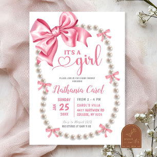 Coquette Pink Girl Baby shower Uitnodiging
