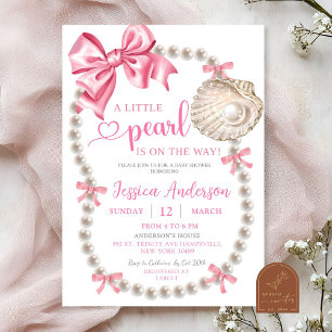 Coquette Pink Girl Pearls Baby shower Uitnodiging