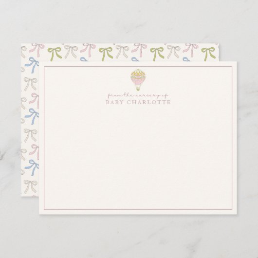 Coquette Pink Hot Air Balloon Nursery Note Card Kaart (Voorkant / Achterkant)