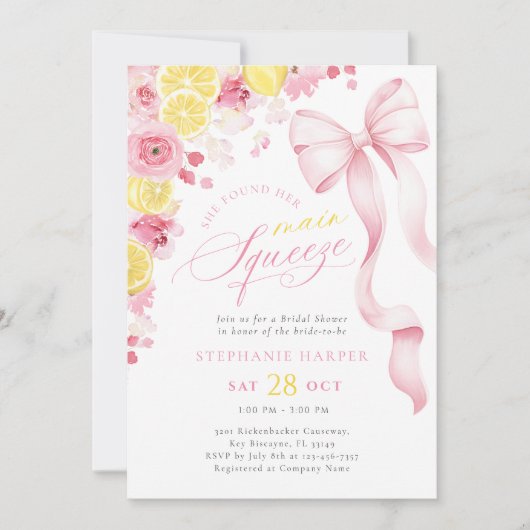 Coquette Pink Lemon Bruids Douche Uitnodiging (Voorkant)