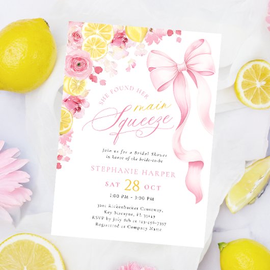 Coquette Pink Lemon Bruids Douche Uitnodiging