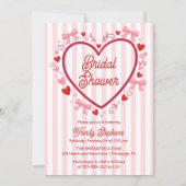 Coquette Pink | Red Hearts and Bows Bridal Shower Kaart (Voorkant)