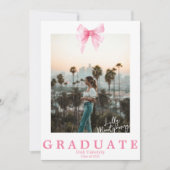 Coquette Pink Ribbon Foto Afstuderen Aankondiging (Voorkant)