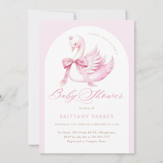 Coquette Pink Swan Baby shower Kaart (Voorkant)