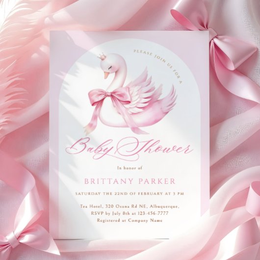 Coquette Pink Swan Baby shower Kaart