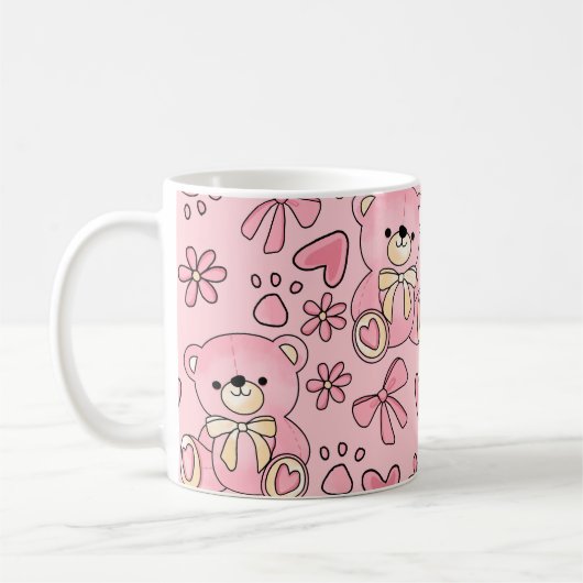 Coquette Pink Teddy Bear Seamless Pattern Koffiemok (Links)