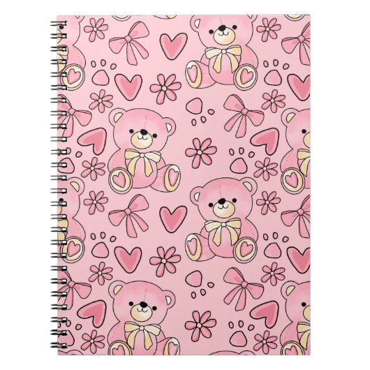Coquette Pink Teddy Bear Seamless Pattern Notitieboek (Voorkant)