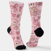  Coquette Pink Teddy Bear Seamless Pattern Sokken (Gebogen)